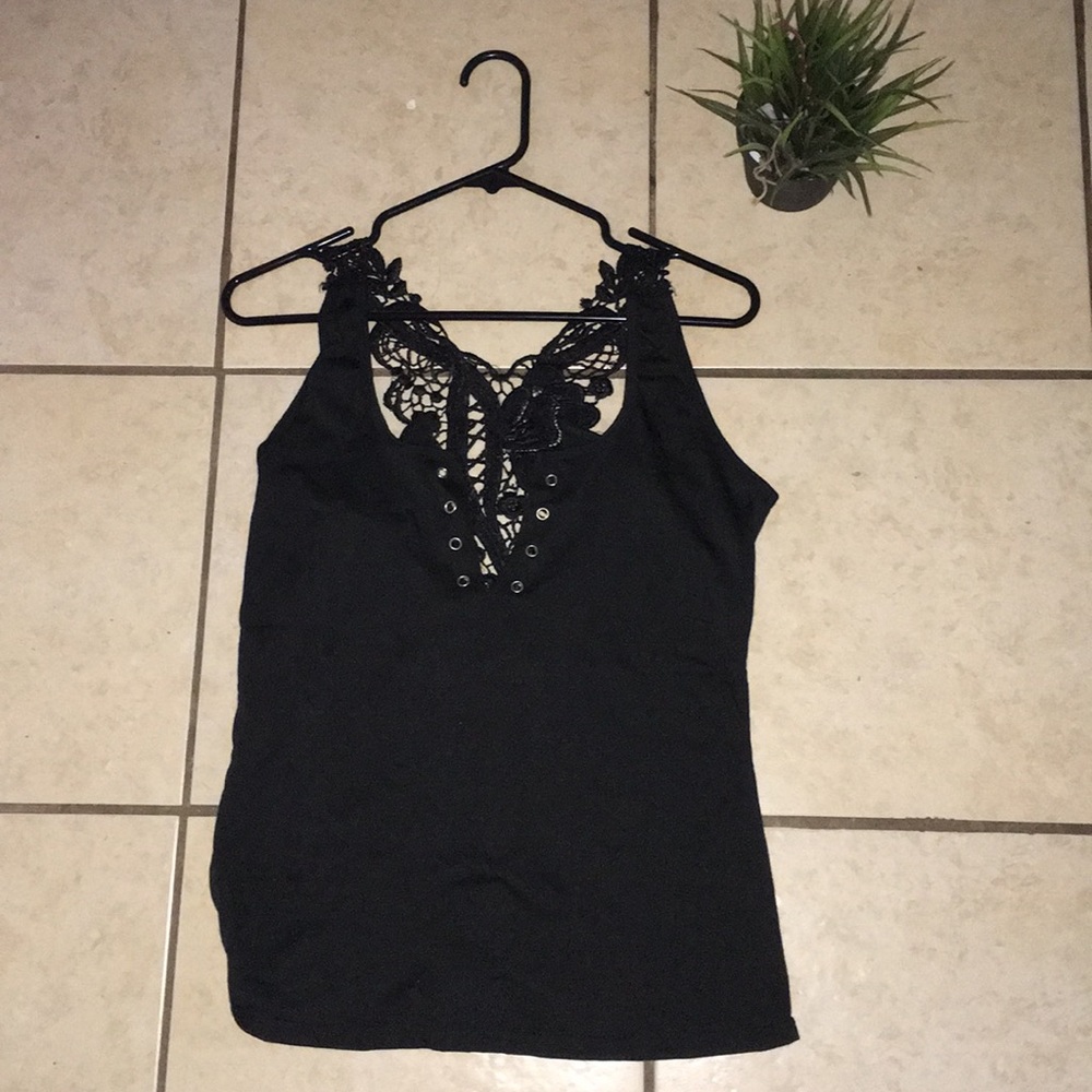 Black lackey back tank top with buttons in front